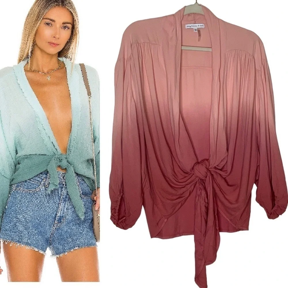 Young Fabulous & Broke two tone- pink V neck top. Size S - Picture 1 of 8